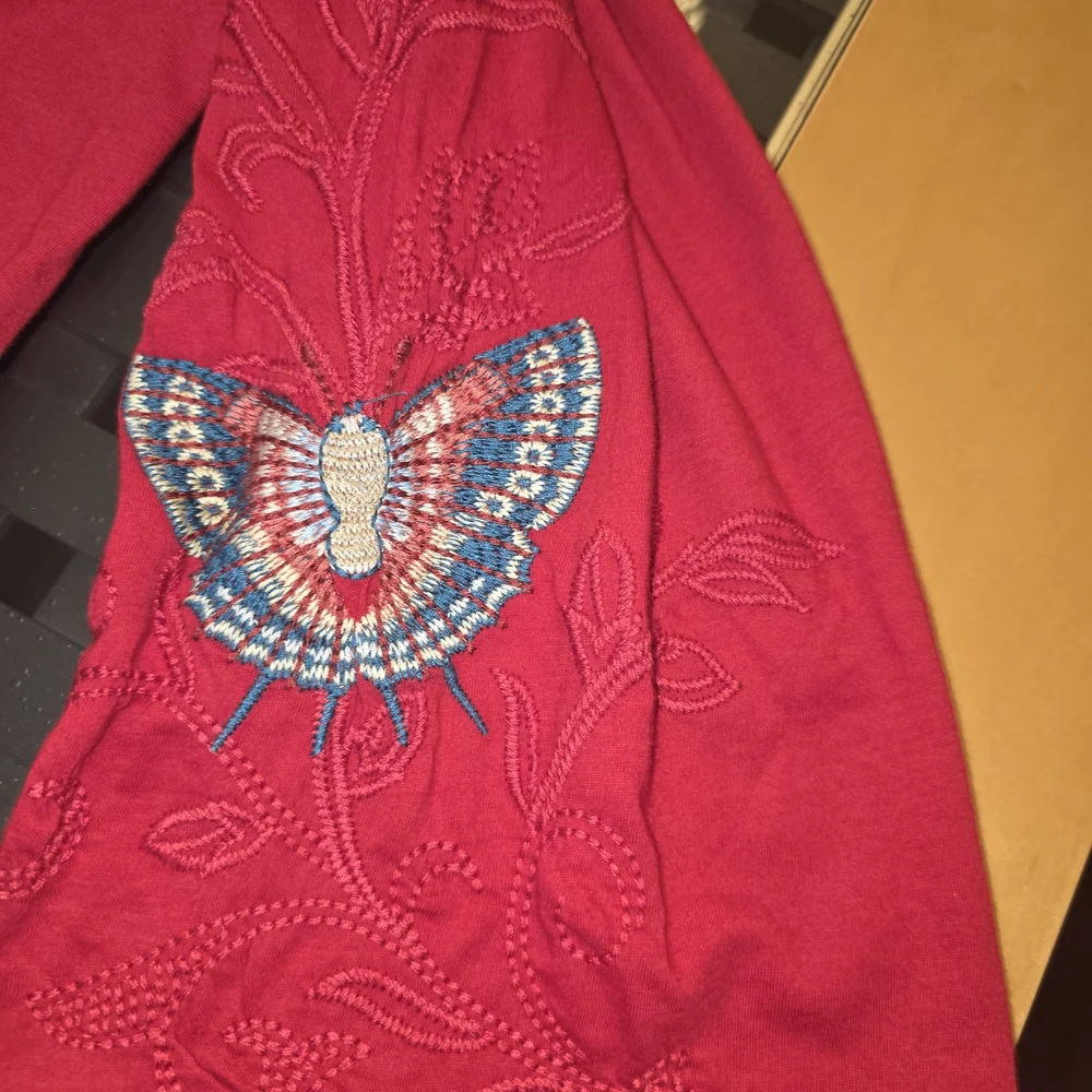 Johnny Was Red Blouse with Blue Butterfly Embroidery - Picture 6 of 11
